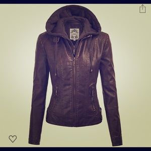 Women’s Faux Leather Motorcycle jacket w/ hoodie
